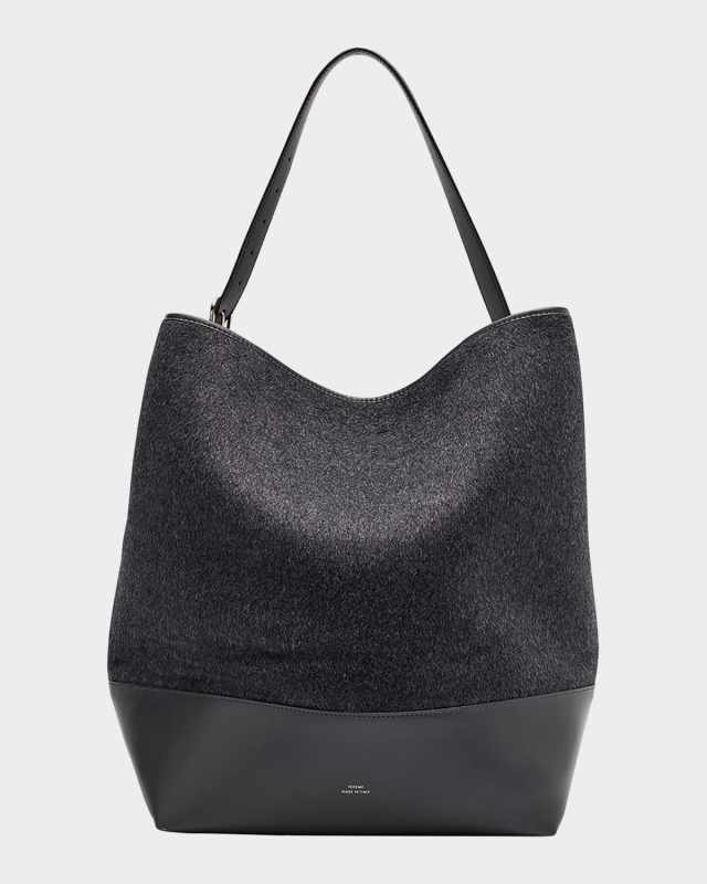 Belted Wool & Leather Tote Bag